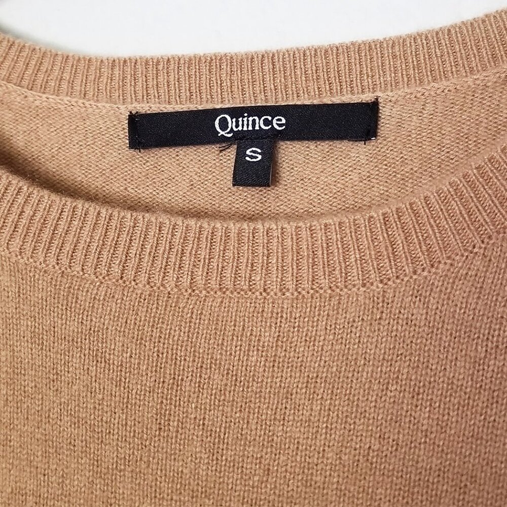 Quince 100% Mongolian Cashmere Crewneck Sweater S Camel Tan Soft Cozy $128 Basic - Picture 6 of 14
